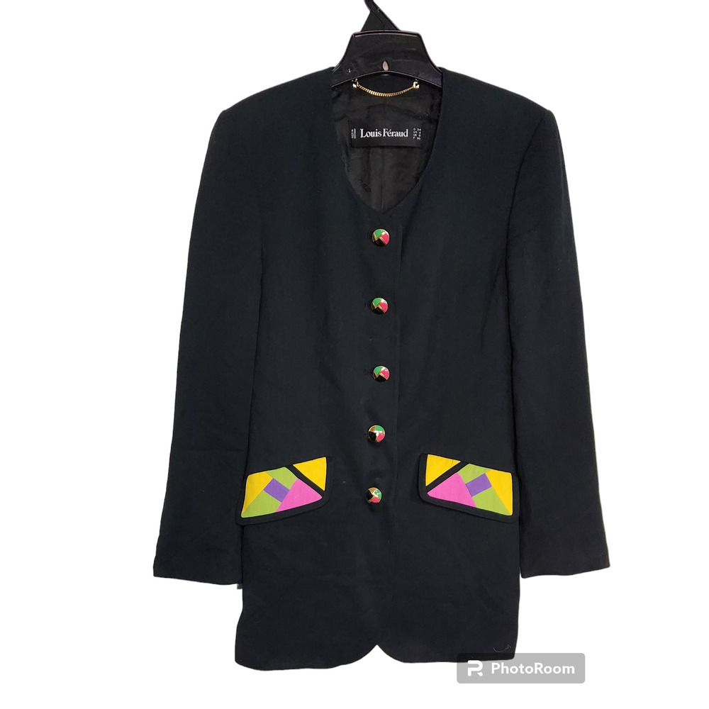 Louis Feraud multicolor trim black blazer jacket 4